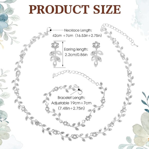 4 Pcs Crystal Rhinestone Wedding Set for Women Silver Wedding Necklace and Earri - Picture 2 of 9